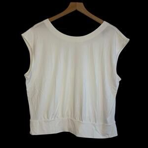 Banana Republic Women’s White Top Cut Out Back Large Short Sleeves Athleisure